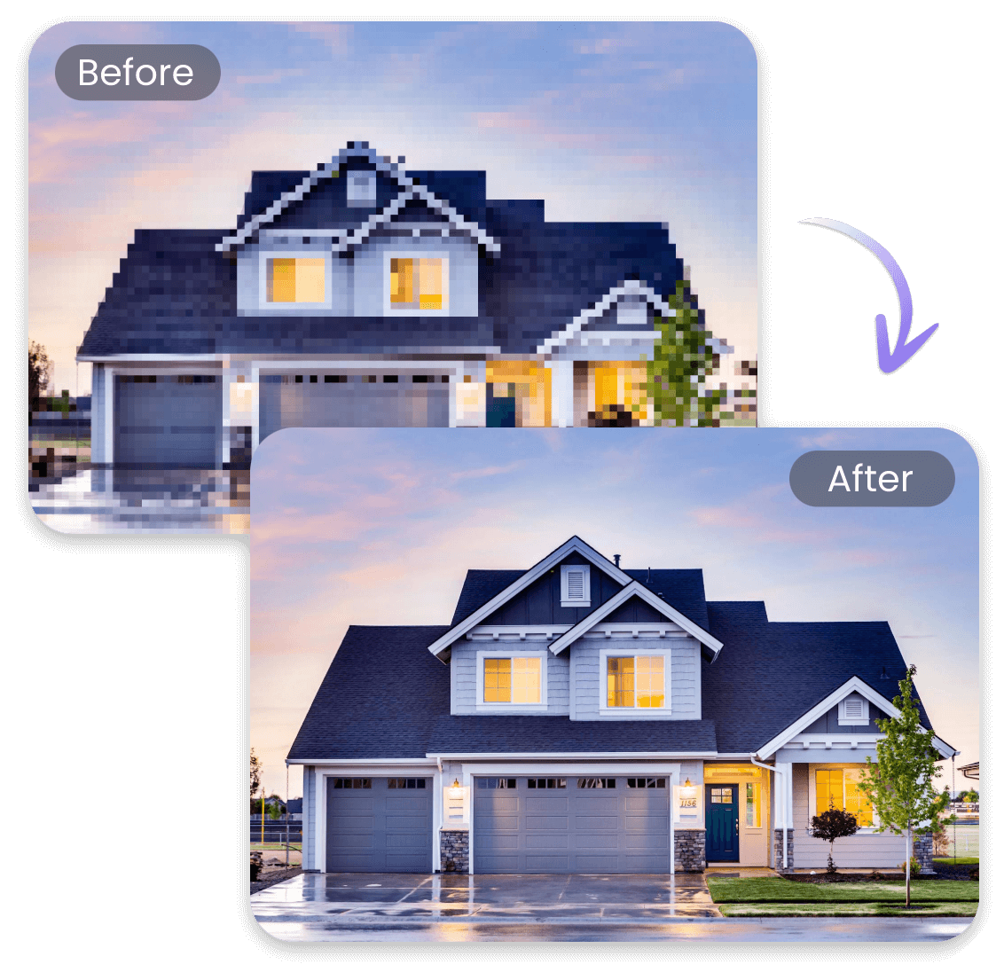 Depixelate image and show contrast featuring an apartment