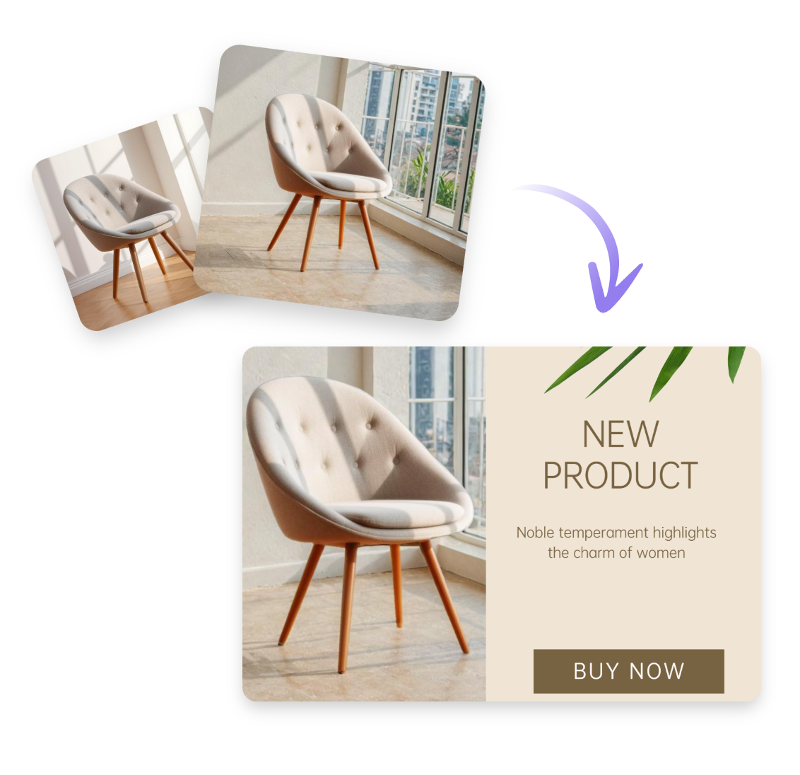 Design a sofa product image with clipfly ai background maker
