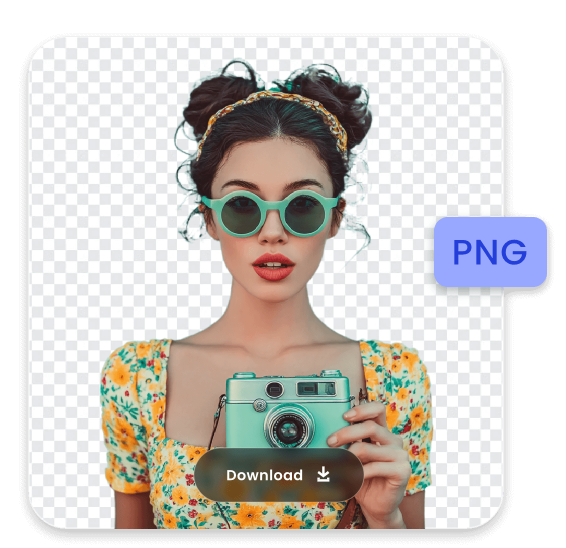 Download a transparent png file of a trendy lady holding a polarioid camera