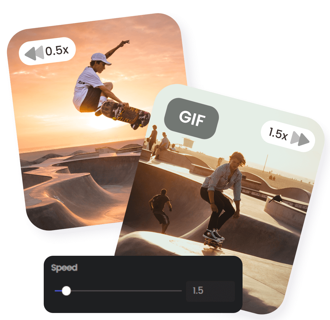 Drag the speed slide to change the speed of a gif of a skateboard boy