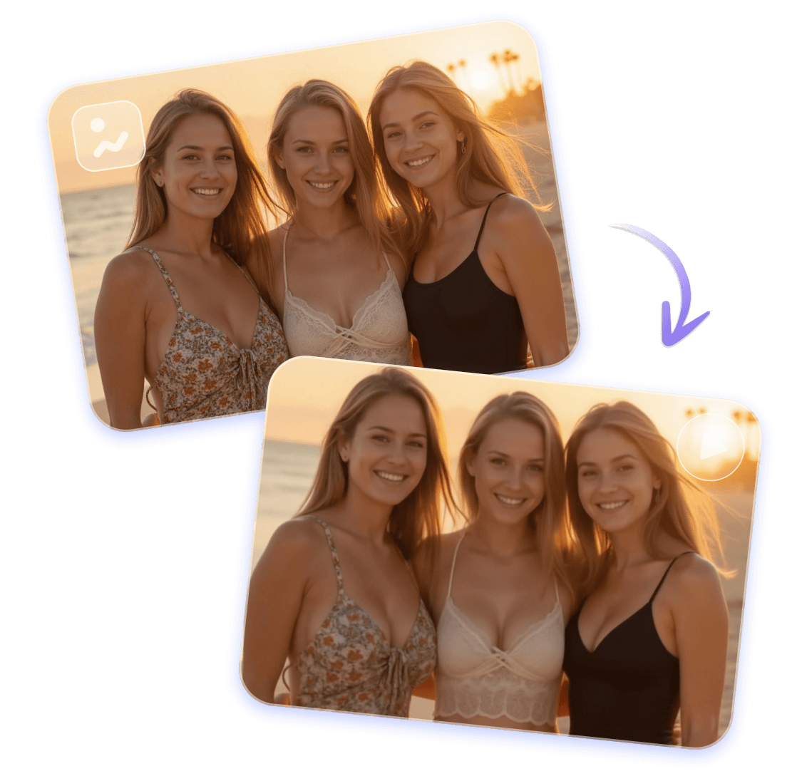 Easy AI breast growth tool for group photos featuring three girls