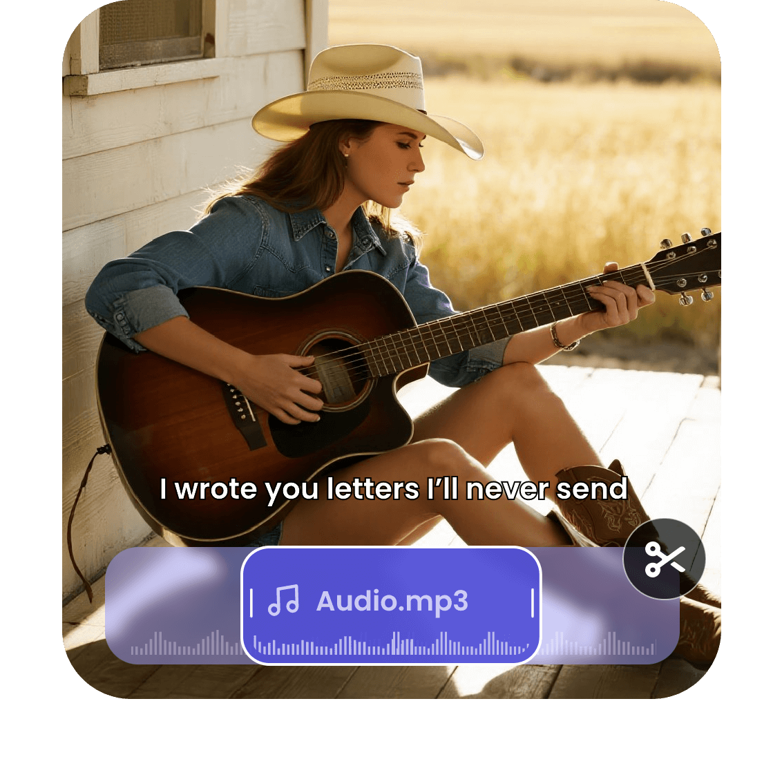 Edit a country lyrics video featuring a cow girl playing guitar