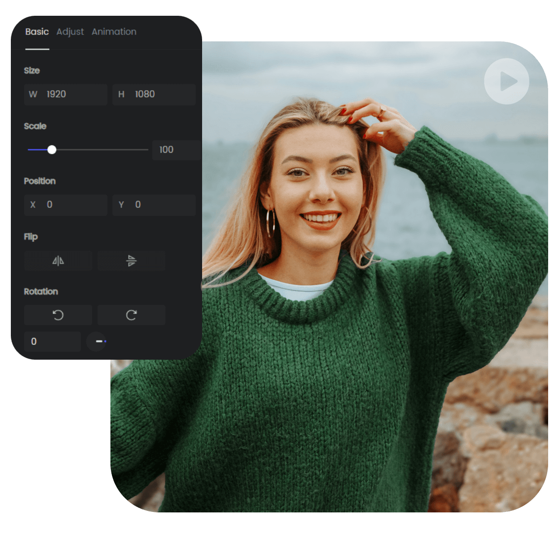 Edit the format of a social media video of a smiling girl