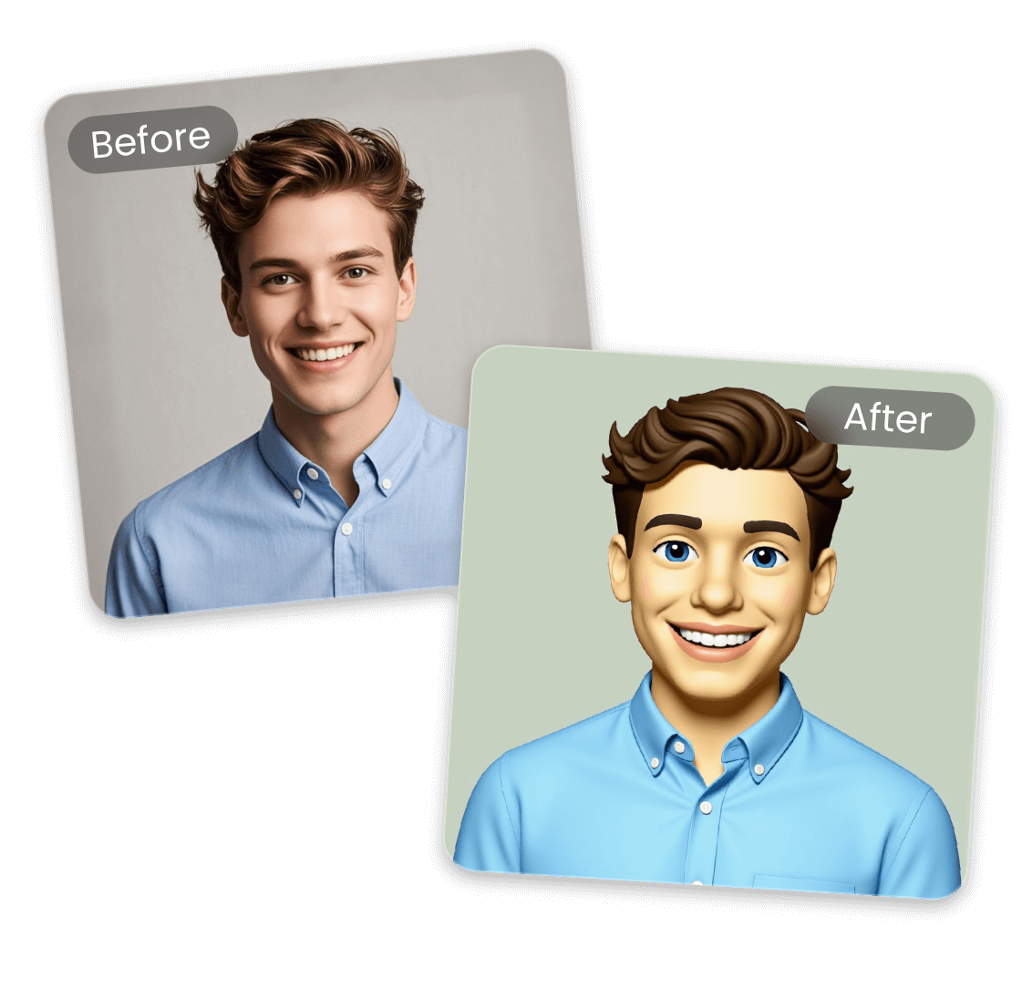 Emoji maker turning a photo featuring a handsome man with blue shirt into an emoji