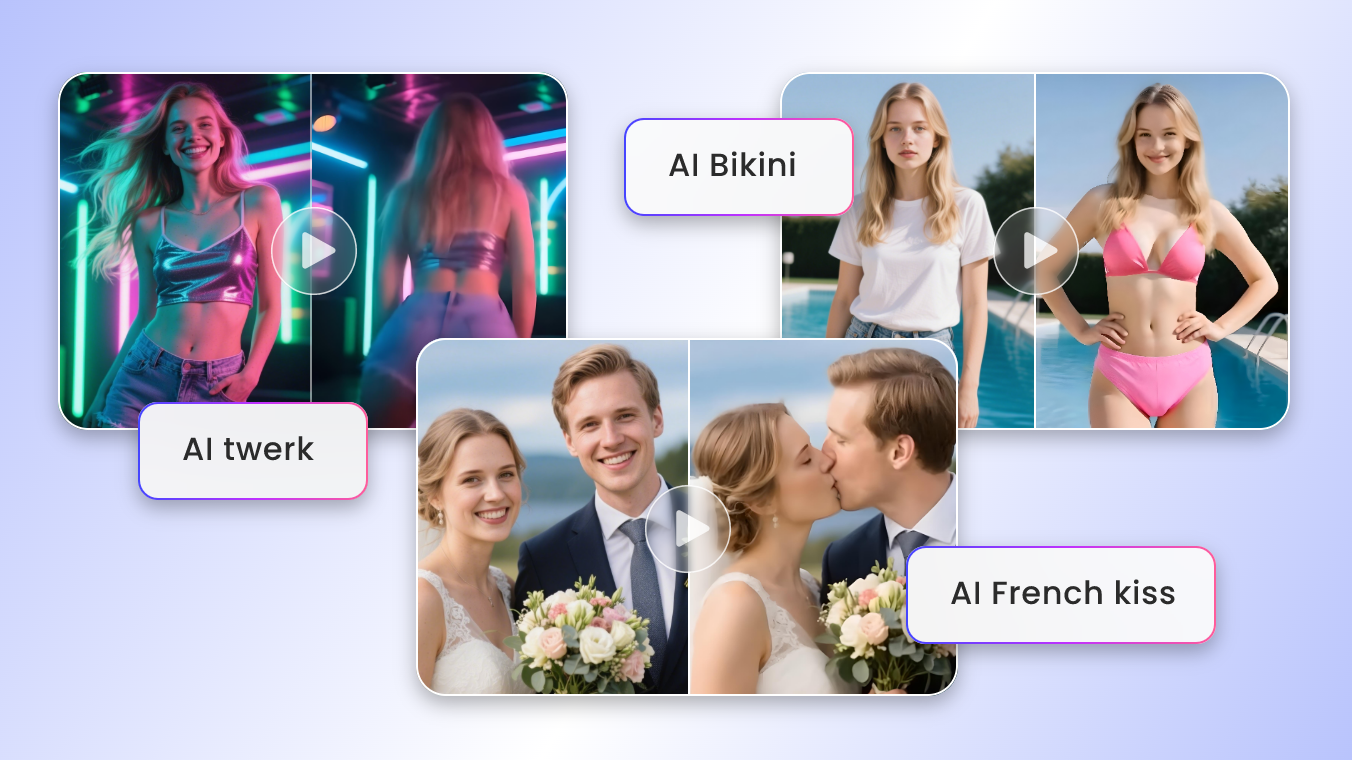 Unzählige KI Videovorlagen wie zum Beispiel Twerk im Bikini oder französischer Kuss