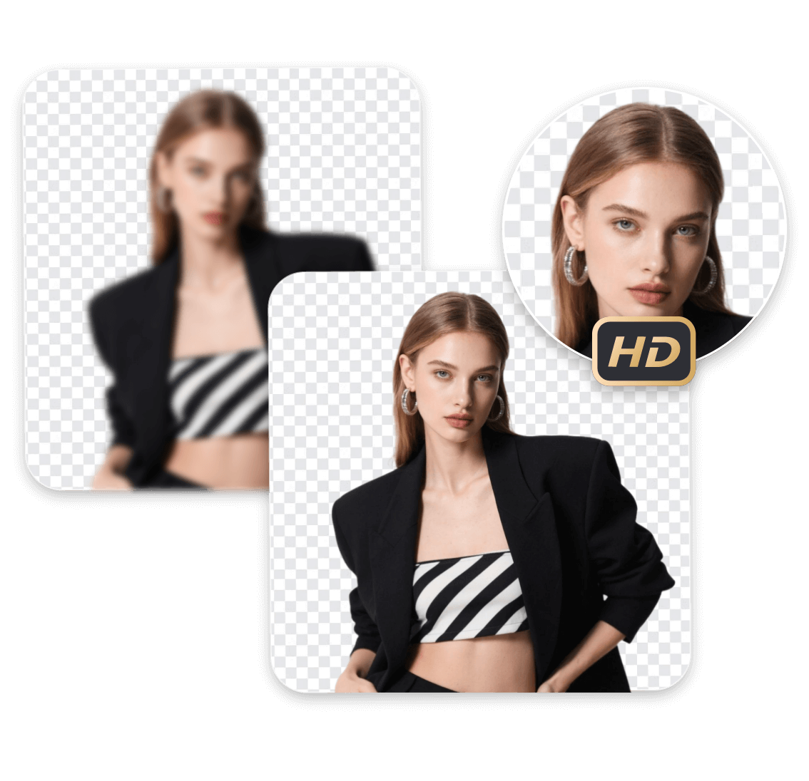Enhance PNG quality to HD featuring a woman portrait in suit