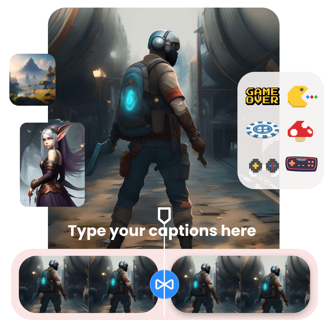 Enhance a gaming video with images text stickers and transitions in clipfly