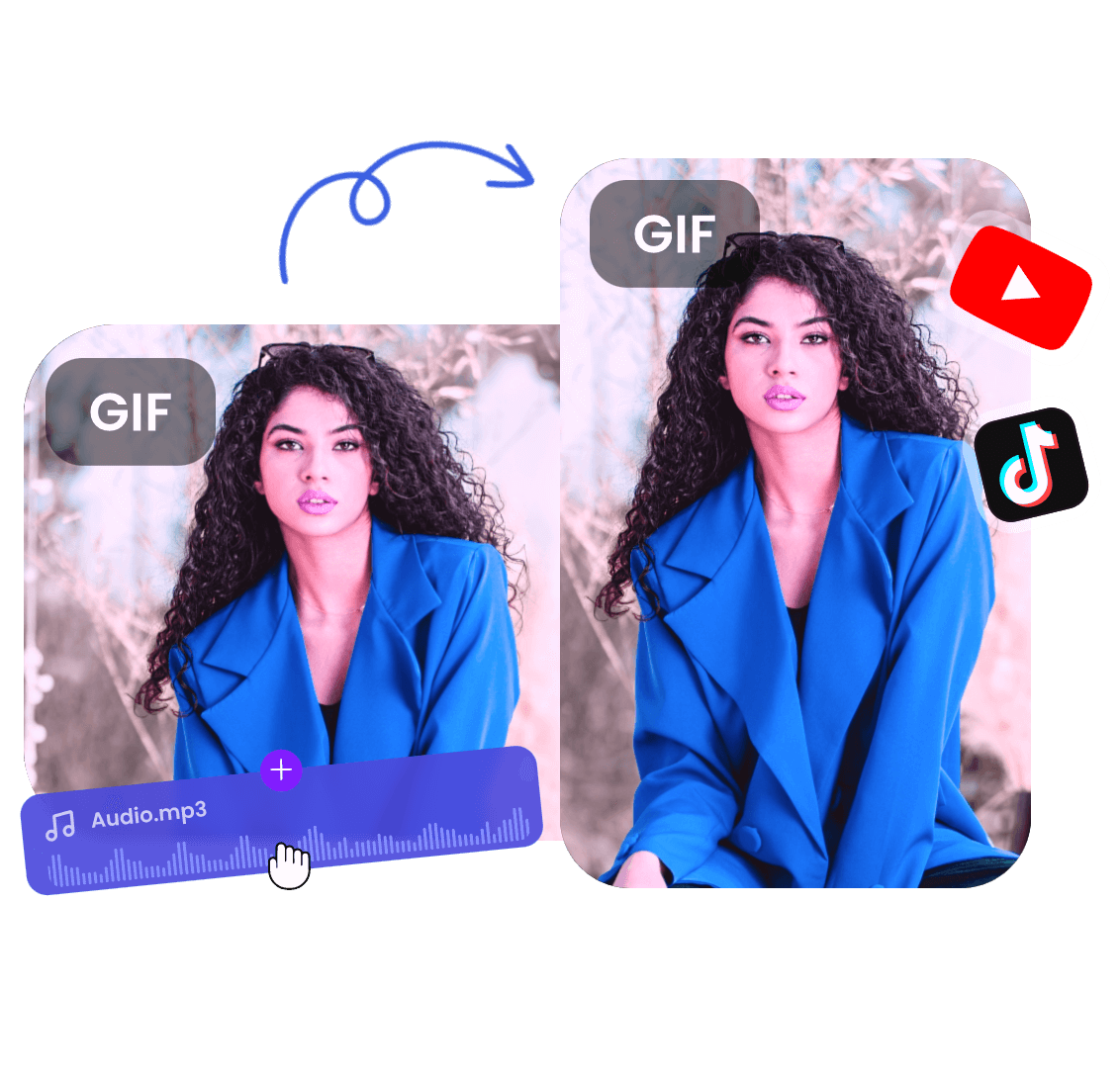 Enriqueça seu gif com áudio e compartilhe sua criação nas mídias sociais