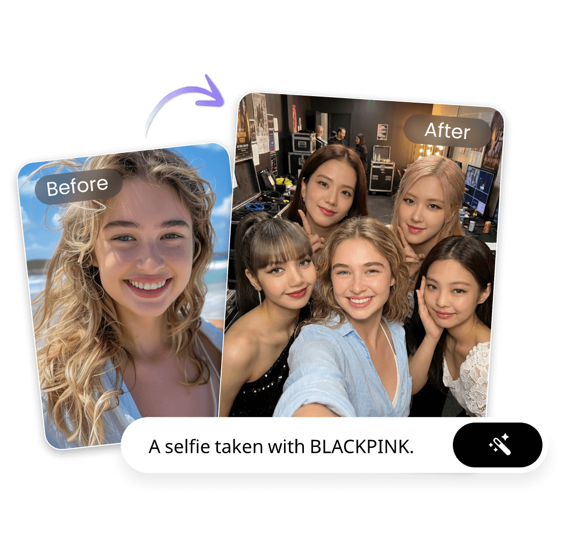 Enter a text prompt and upload a photo to generate an ai selfie with blackpink