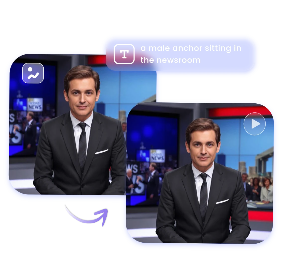 digite o texto para gerar um apresentador de notícias masculino com ia e transforme-o em um vídeo de notícias com ia no gerador de notícias clipfly