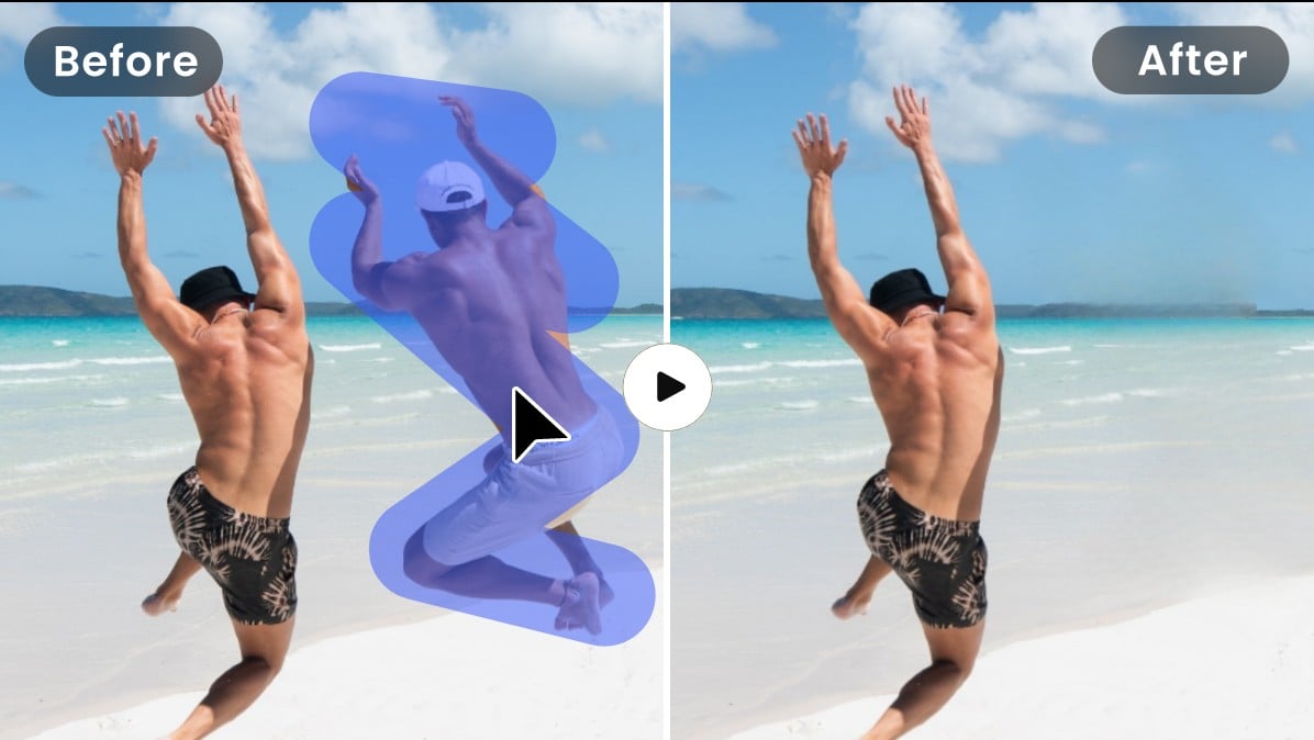 Erase a person from a picture of two men on the beach