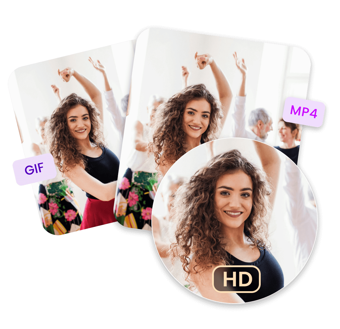 Export high quality GIF and MP4 team dancing videos from Clipfly AI team dance video creator