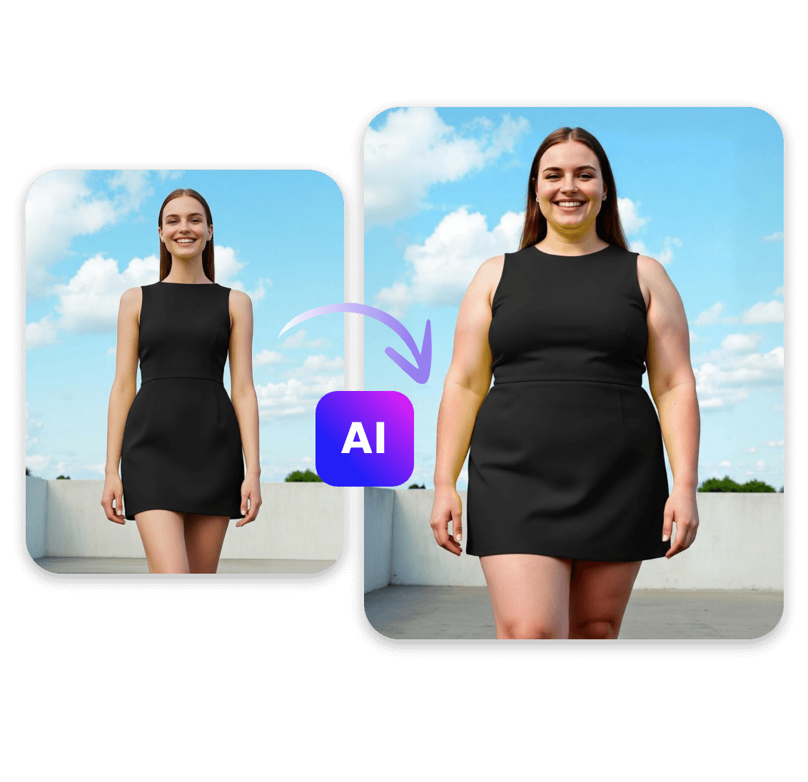 Fatify a girl in black dress with clipfly fat filter