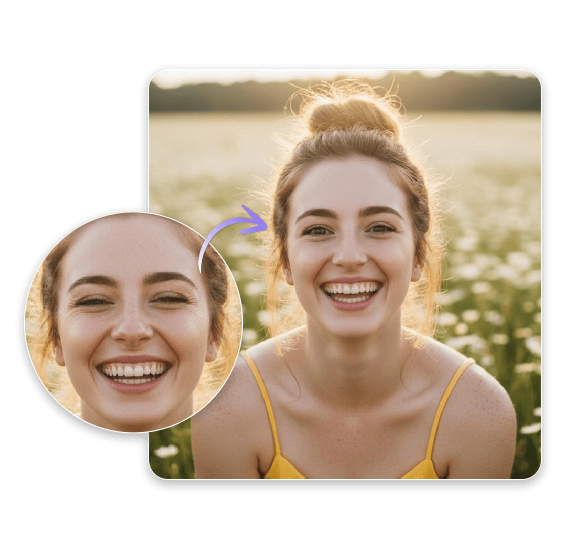 写真の中で少女の細めた目を修正する