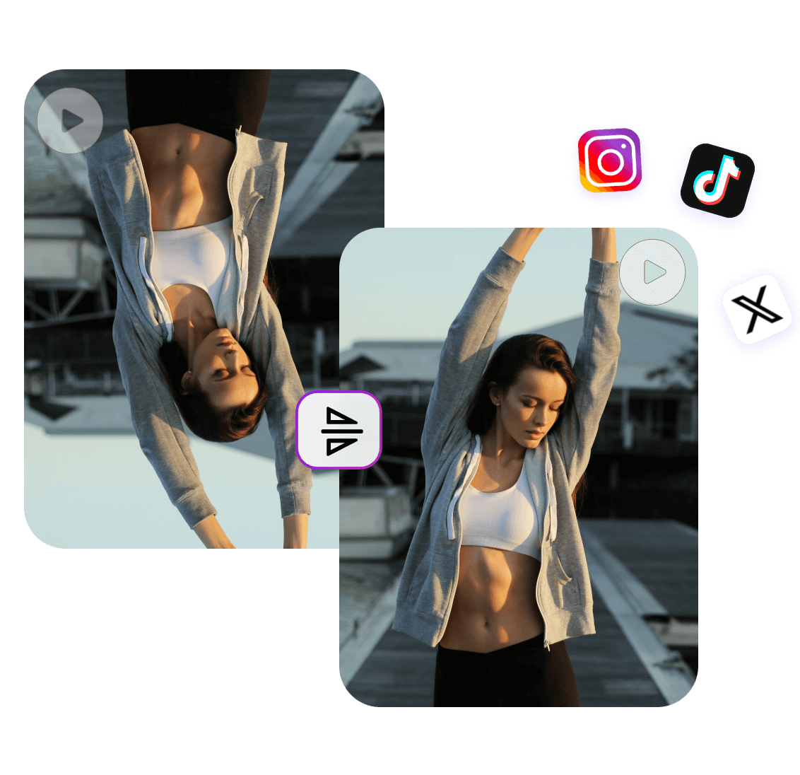 Flipping a video of a sports girl stretching her body upside down using cliplfy