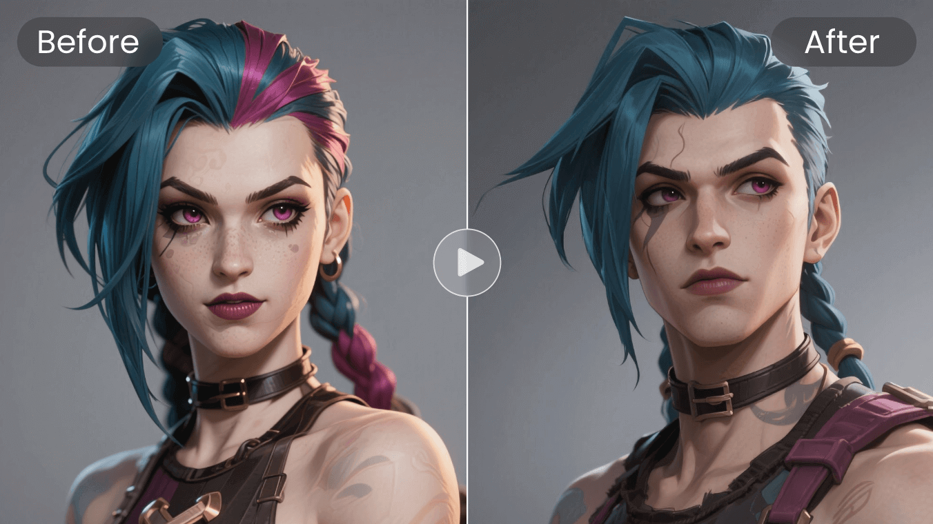 ジンクス外見のキャラクターを男性に性別変更する