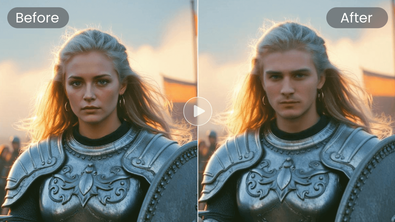 バーチャルな女性戦士キャラクターの性別を男性に変更する