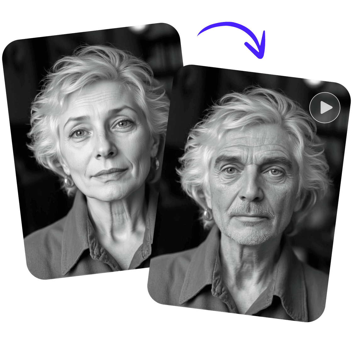 女性の古い写真を男性に性別変換し動画を制作する