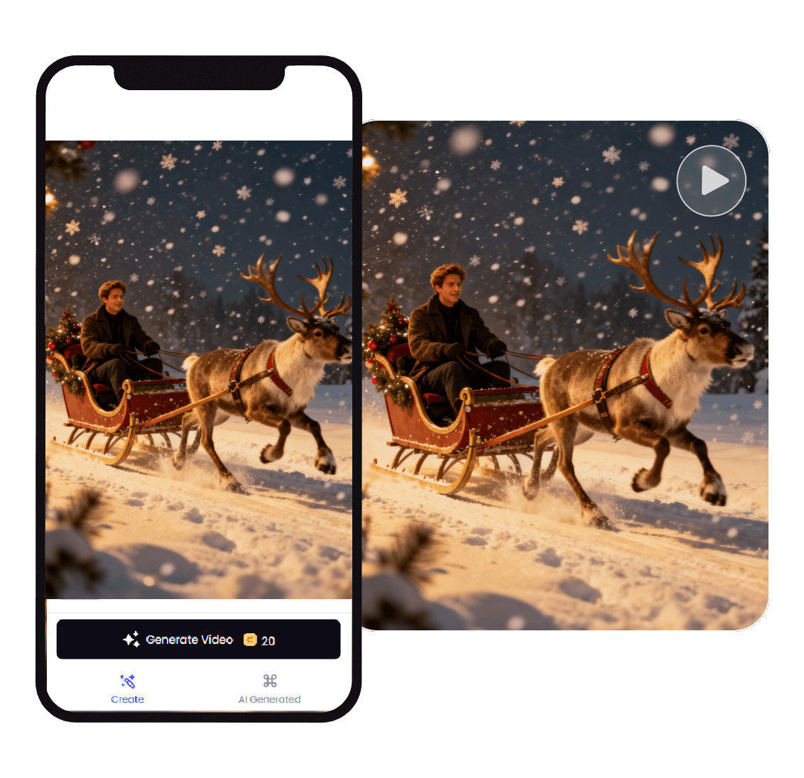 Direkt am Handy ein Video eines Mannes mit Santas Schlitten erstellen