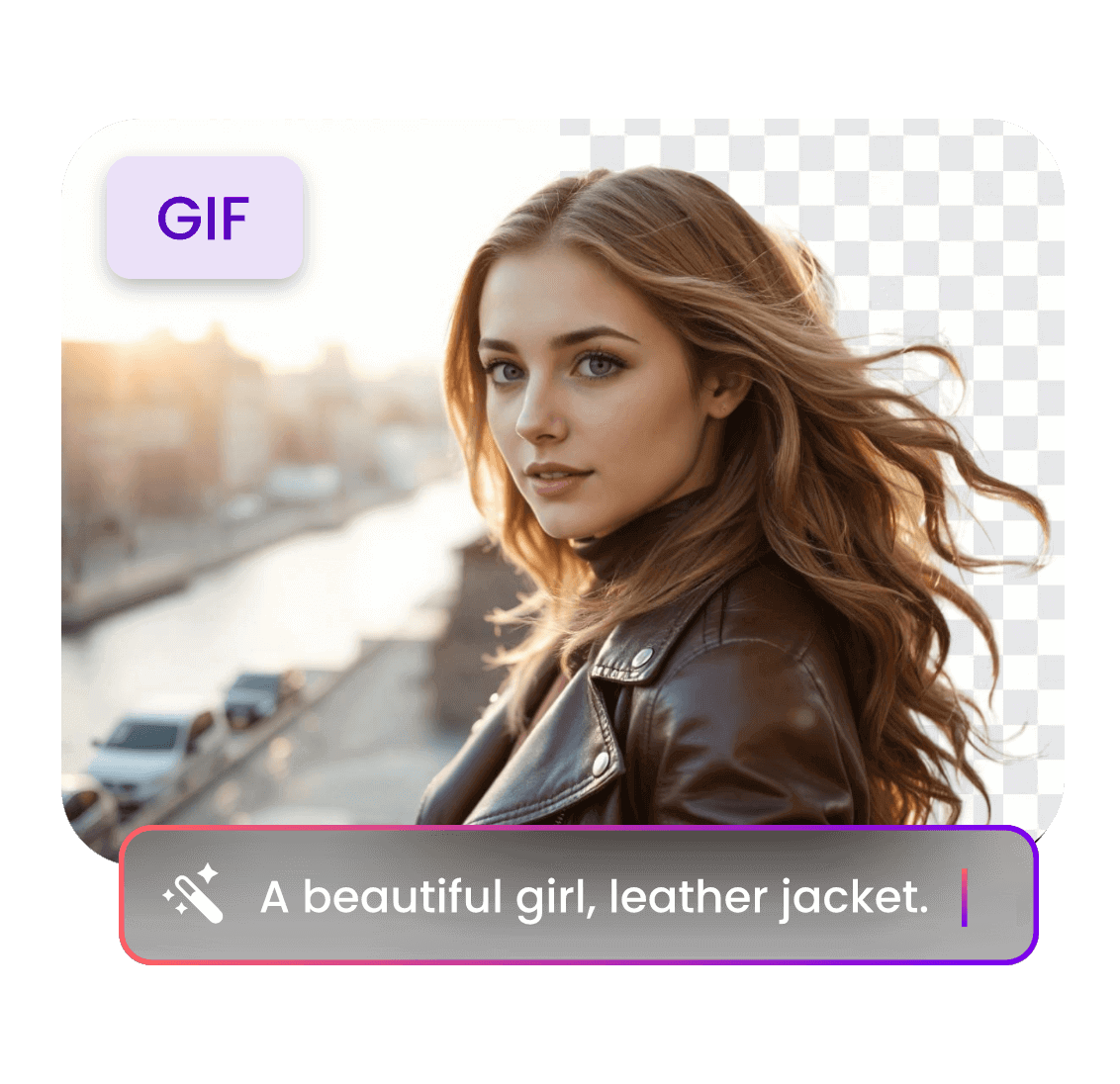 Generate a gif of a girl wearing a leather jacket using ai