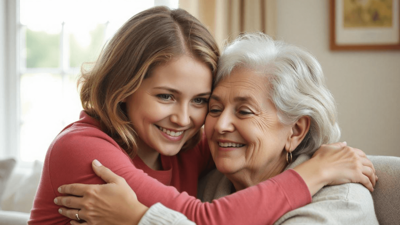 Crie um vídeo emocionante de um abraço de mãe e filha com IA