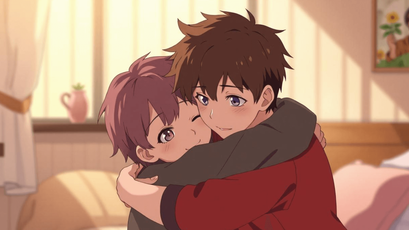 Gere um vídeo de abraço de dois personagens de anime com IA