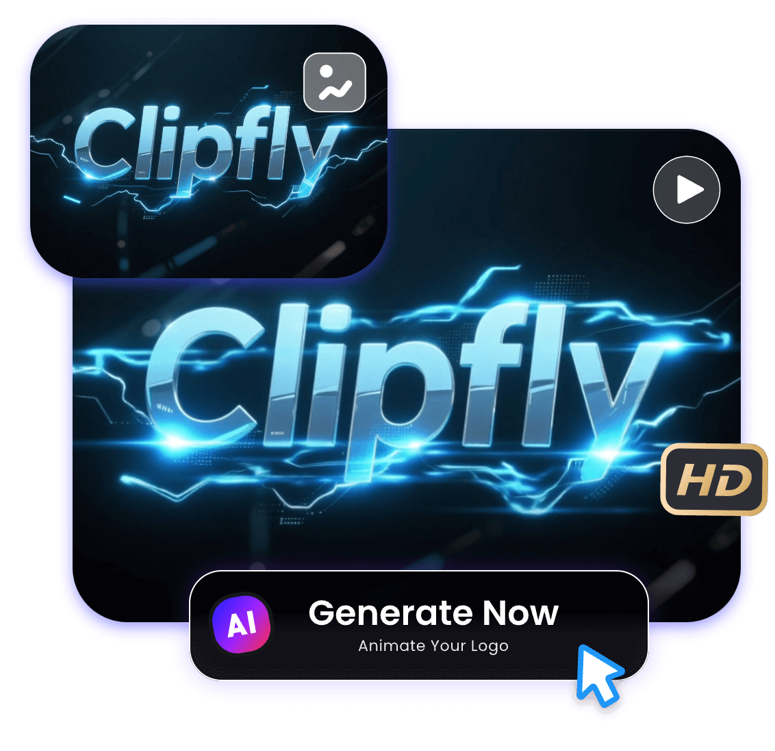 Generate a logo animation with blue flash with clipfly