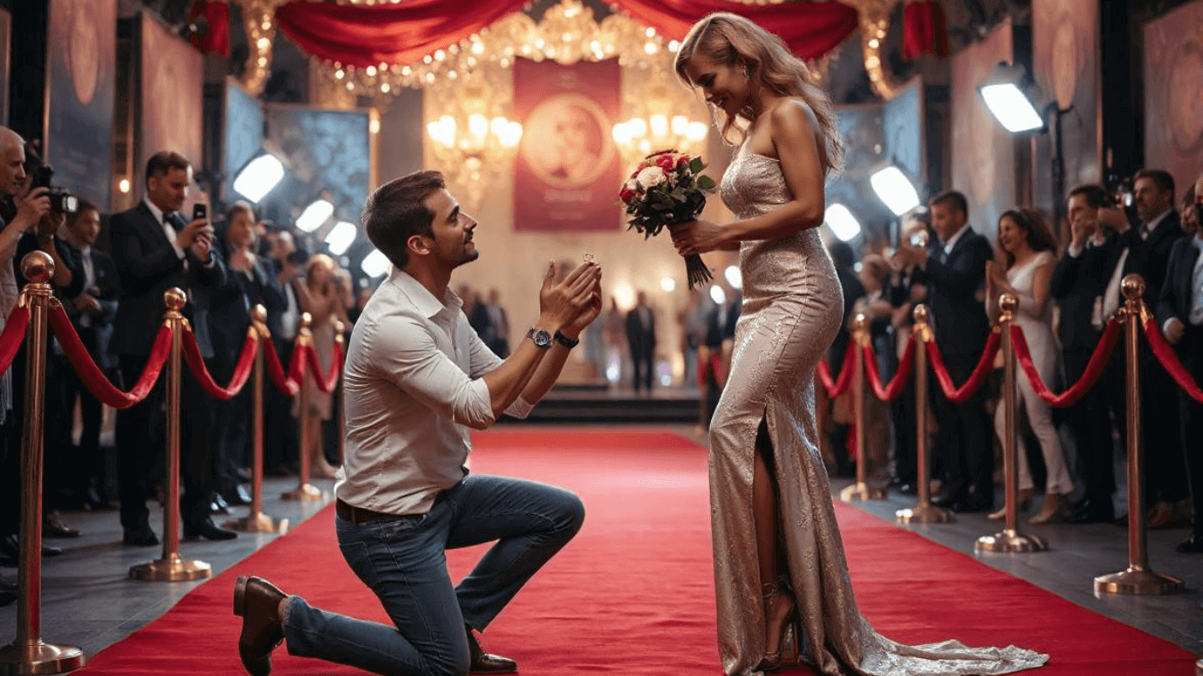 Generate a marriage proposal video with a man and his idol using ai