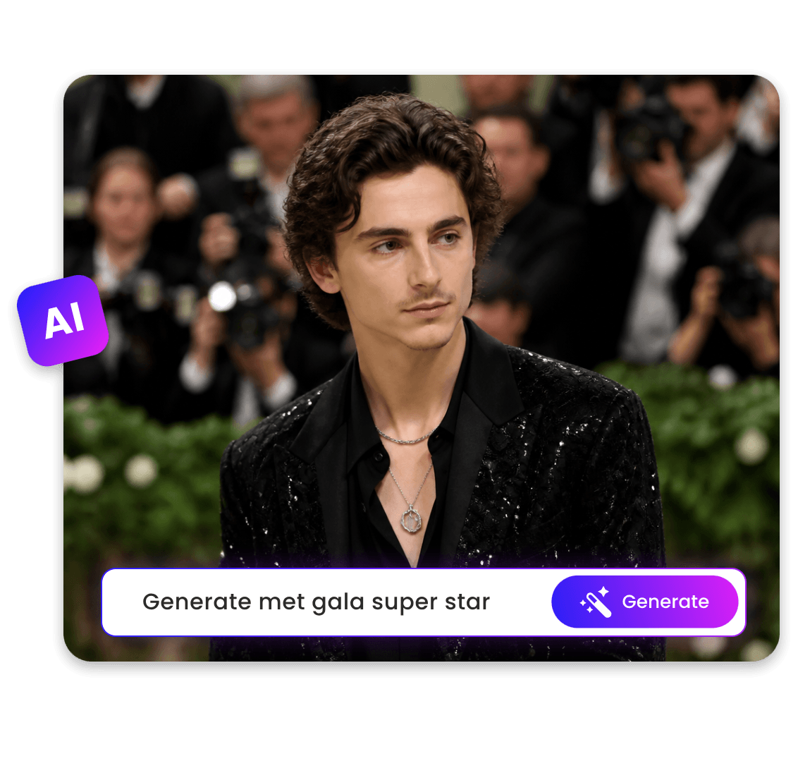 Generate a photo of a male celebrity on the met gala red carpet using ai