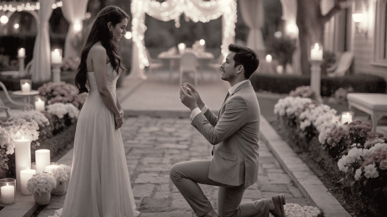 Generate a proposal video using an old photo of a couple