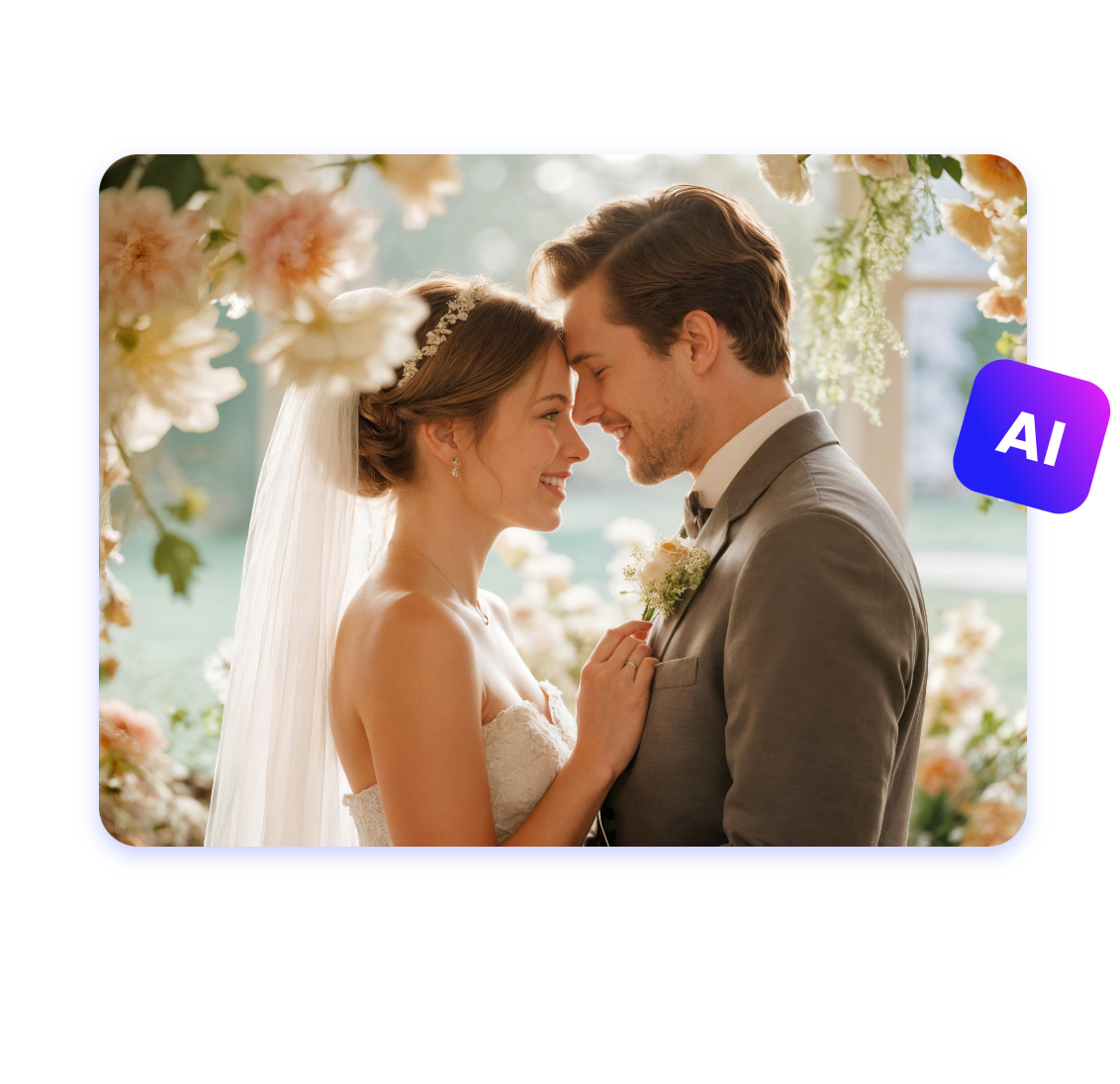 Generate a romantic wedding image of a young couple