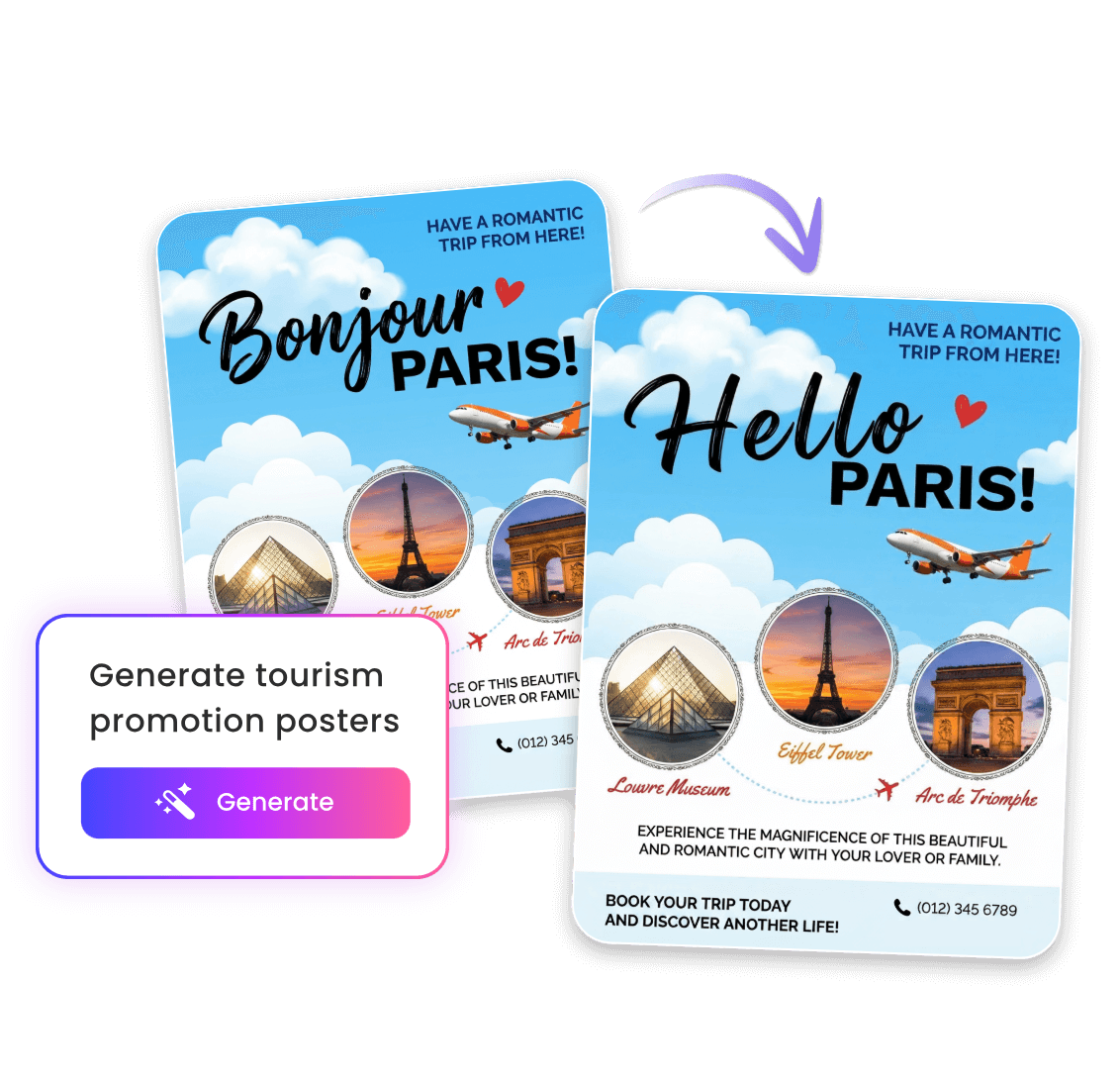 Generate a text filled poster from text and edit the original text on it via text