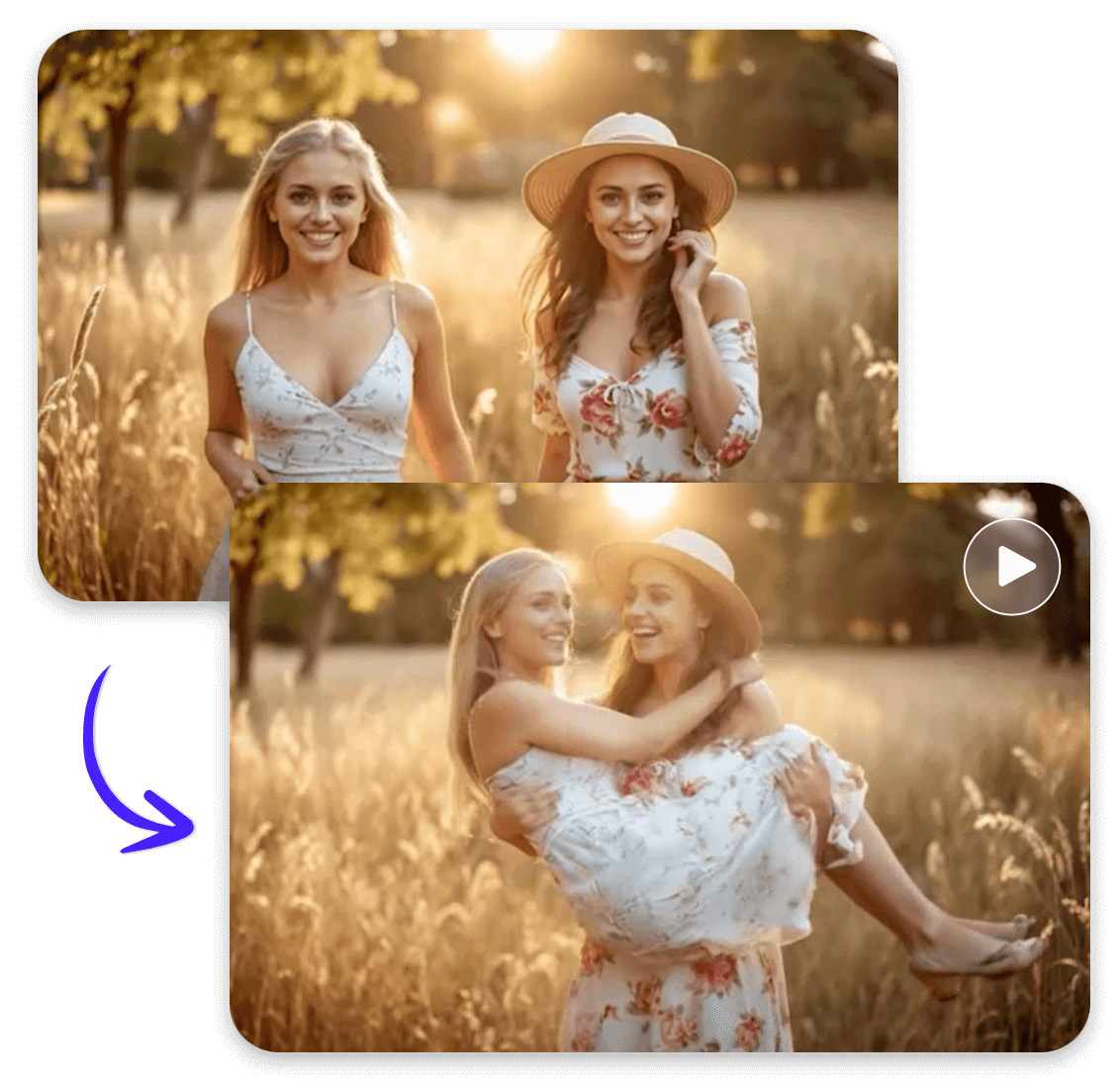 Gerar um vídeo de uma princesa ao colo da sua amiga utilizando ai