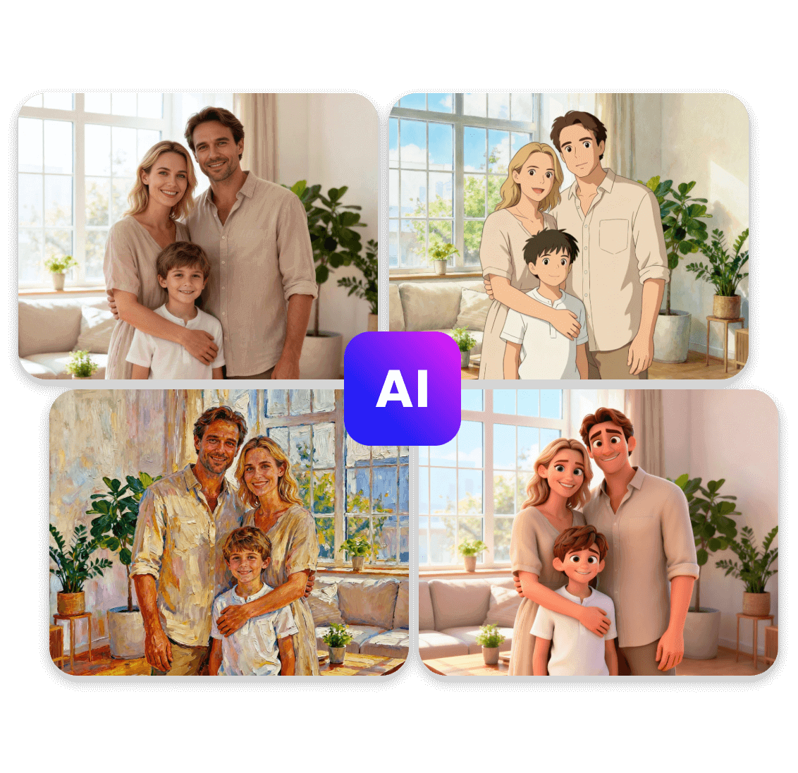 Generate ai family portraits in multiple styles