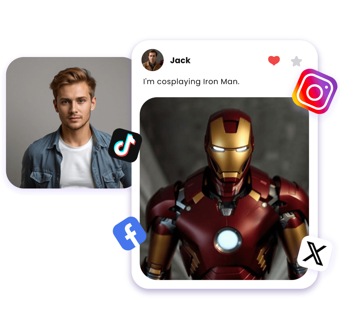 Generate ai iron man video in clipfly and post your cosplay video to social media