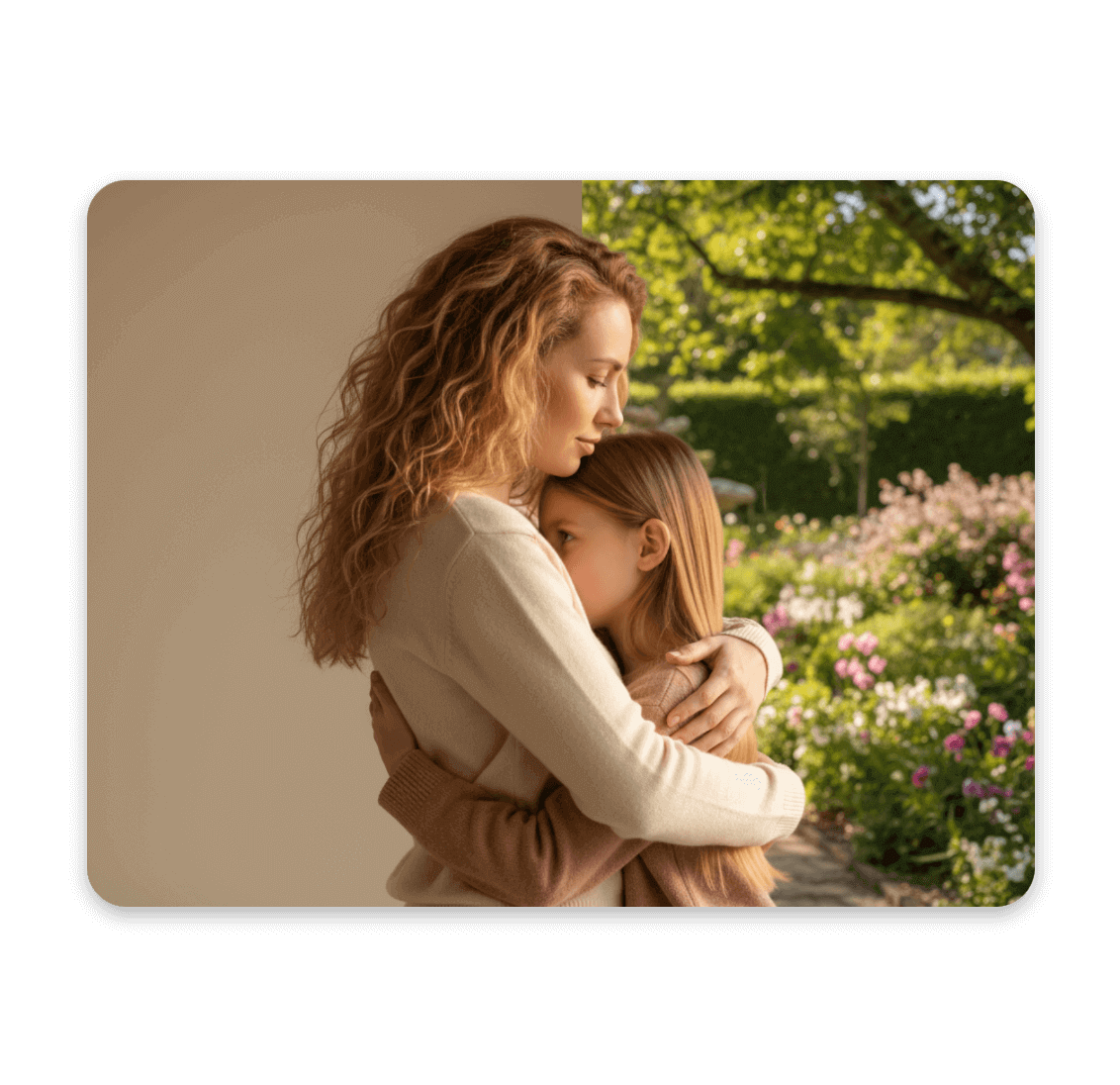 Generate an ai family photo of a woman and a girl across time and space