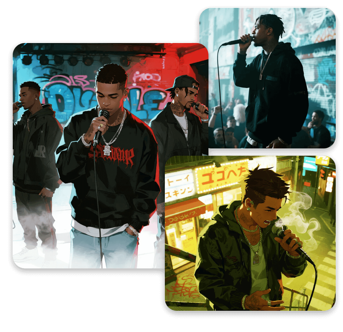 Generate different diss track covers with handsome rappers