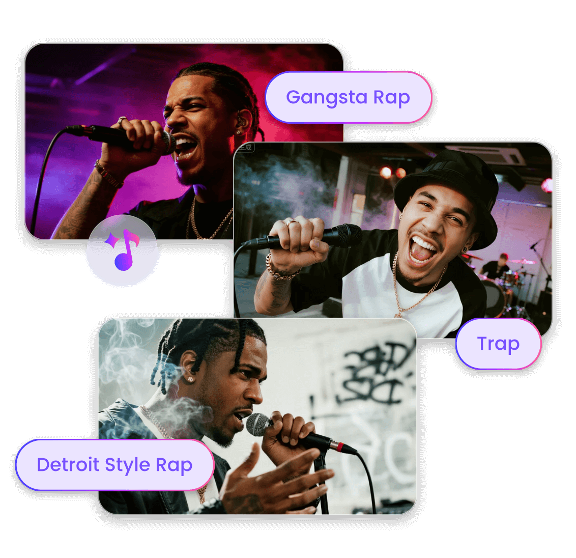 Generate freestyle rap in three different genres