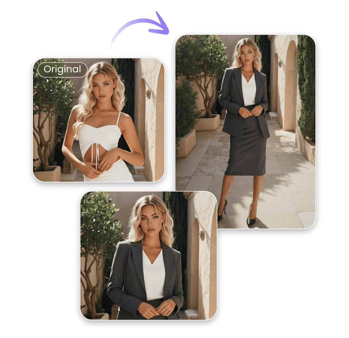 Generate half body or full body professional outfit looks