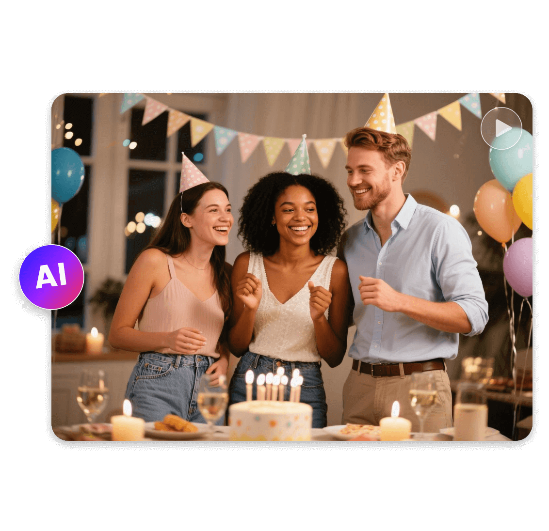 Generate music and background audio for a party anniversary video