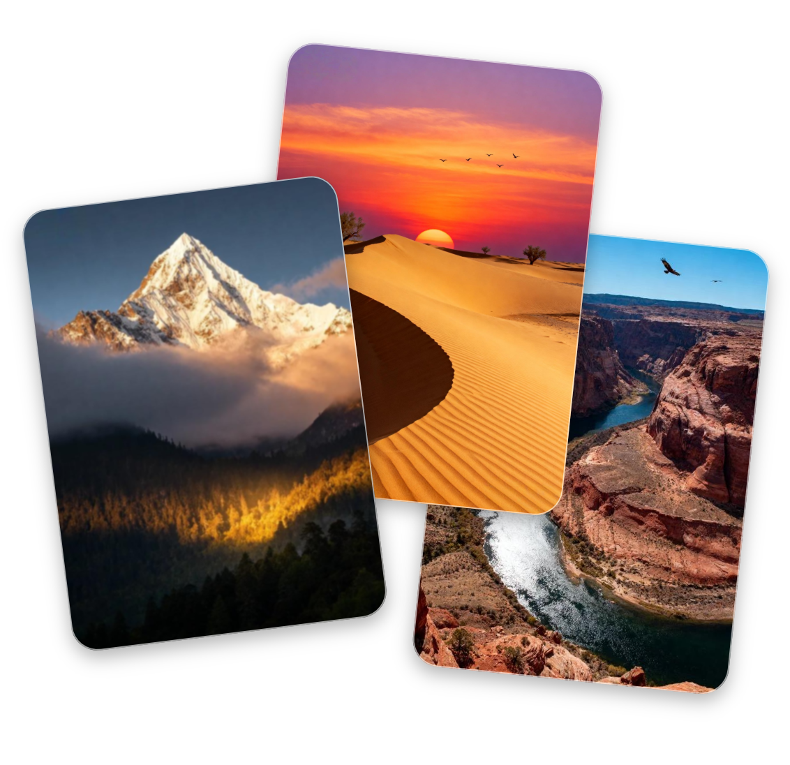 Generate three ai landscape images in 4k