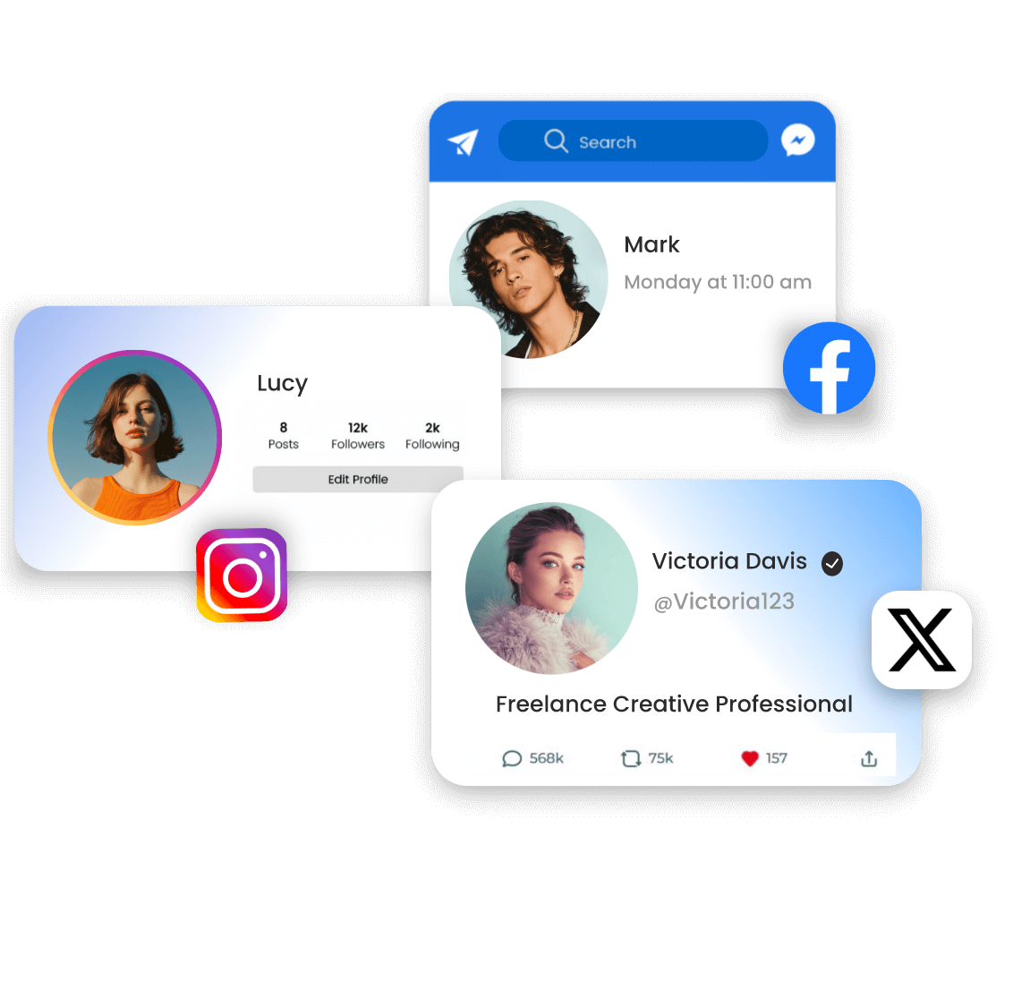 Generate three ai portrait photos and use them as social media avatar