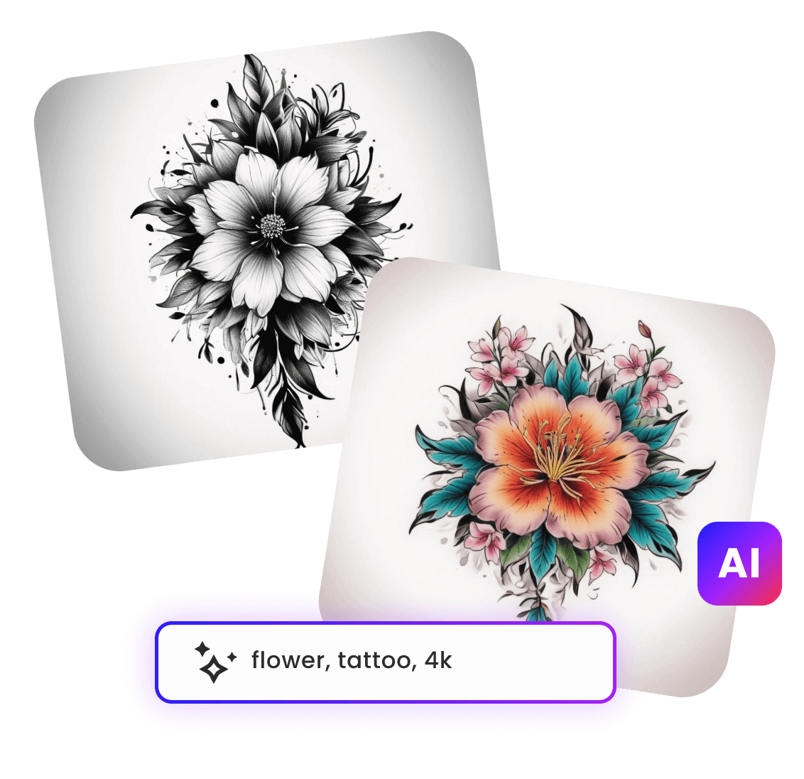 Generate two tattoos with different styles using birth flower tattoo generator