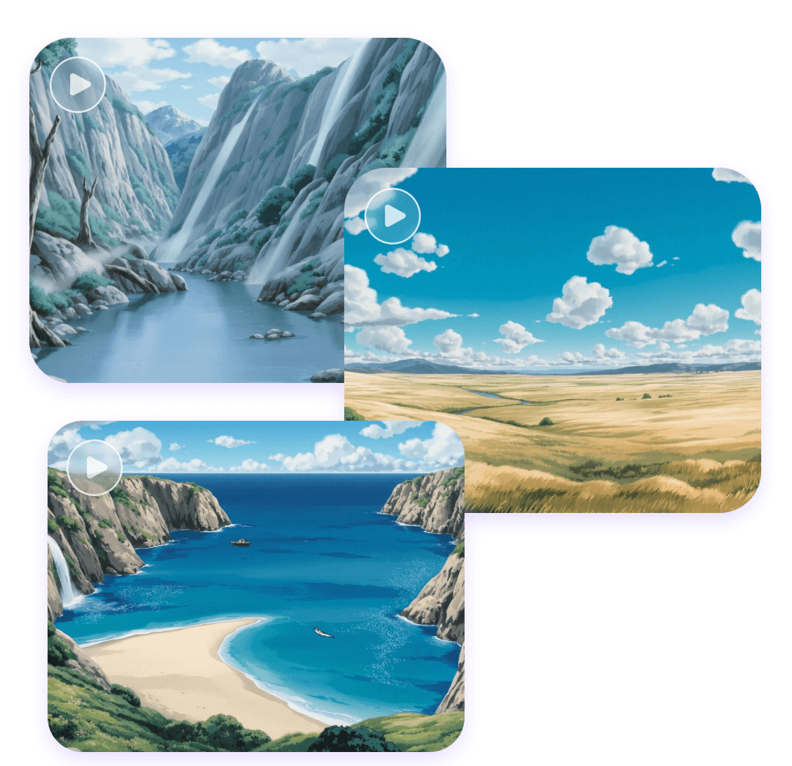 Drei Landschaftsbilder im Ghibli Stil umwandeln