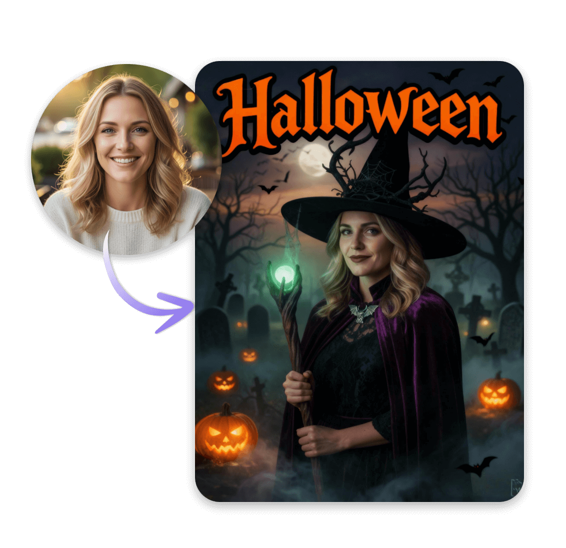 Eigene Halloween-Hexen-Kostüme mit dem KI-Hexenfilter von Clipfly erstellen