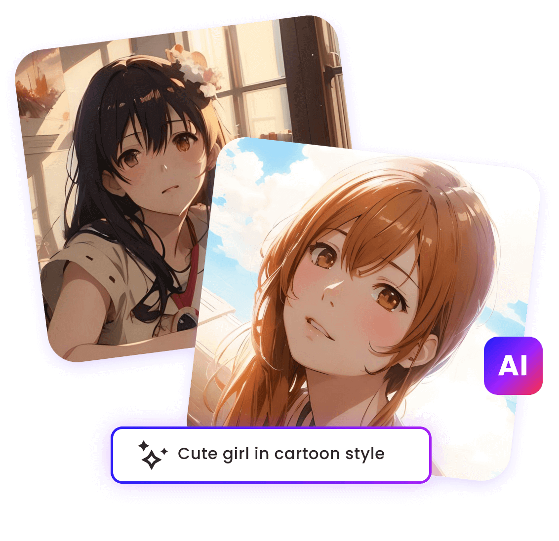 Gerador de garota estilo desenho animado a partir de texto no clipfly