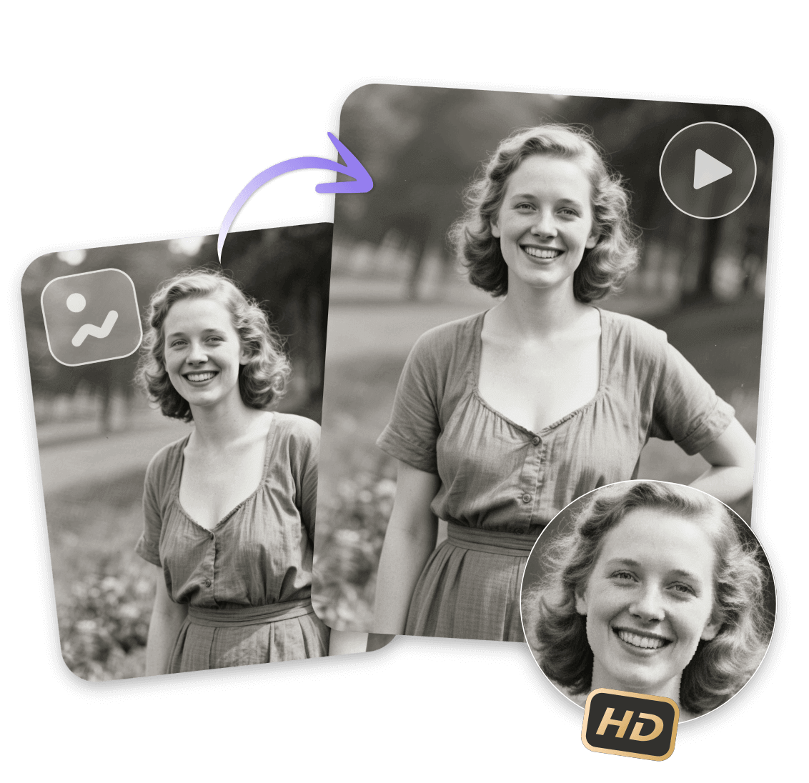 High quality animate an old photo of a woman