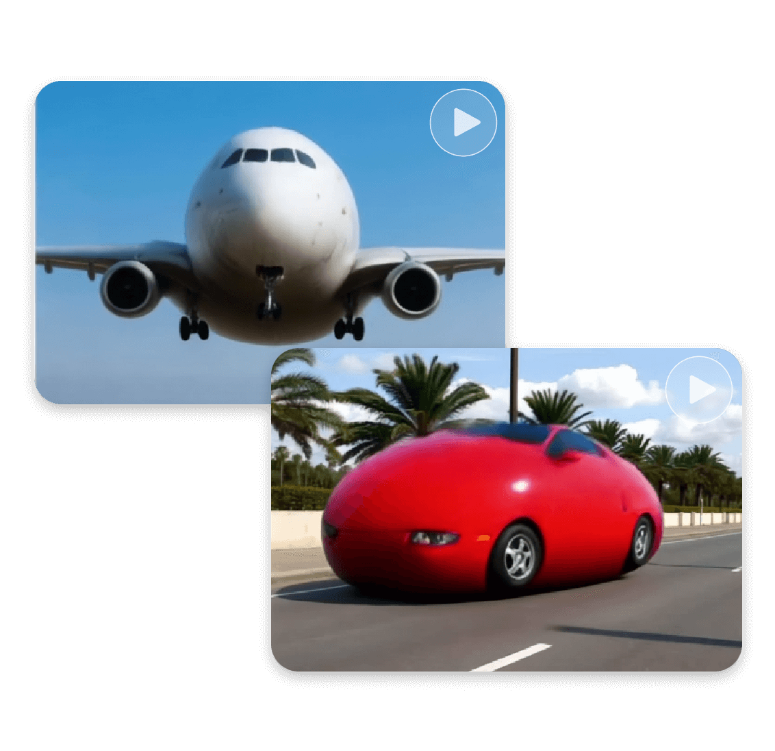 Inflate a airplane and a red car with clipfly