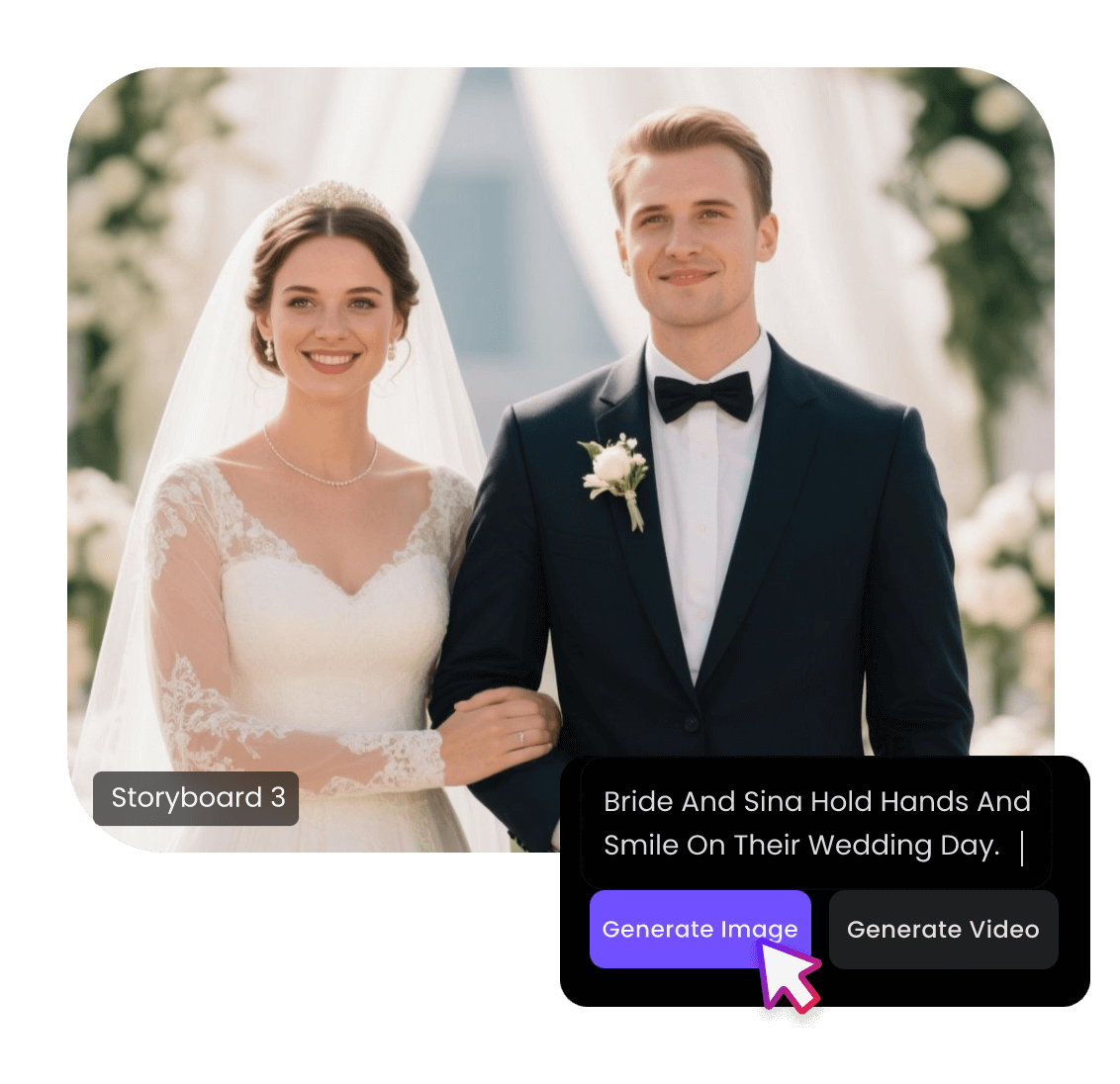 輸入提示語，生成婚禮當日場景的故事板圖像