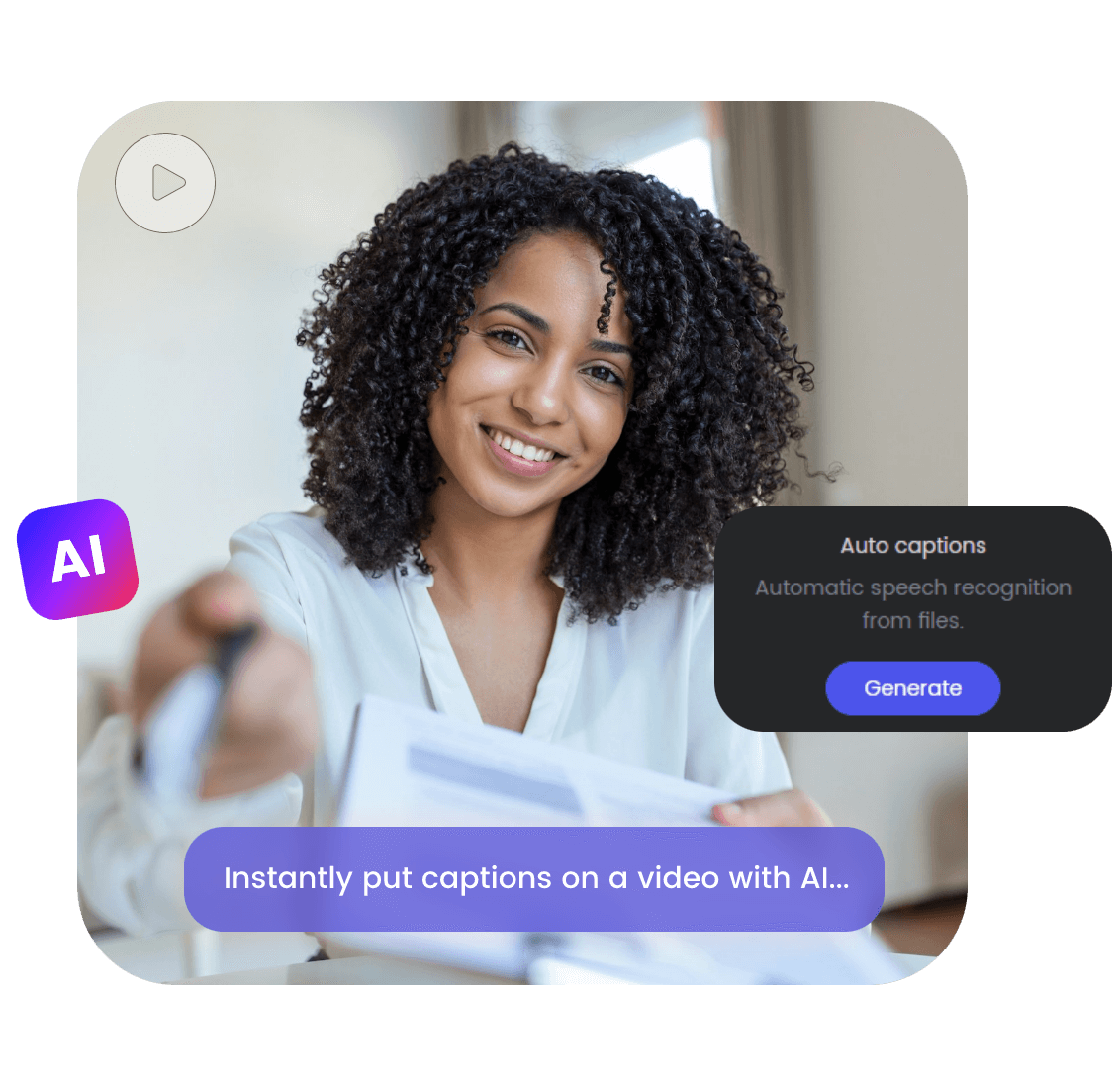 Instantly generate subtitles online for a video featuring a woman with curly hair with ai auto captions tool of clipfly